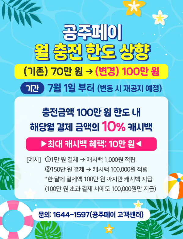 ‘공주페이’ 충전한도 상향 안내문