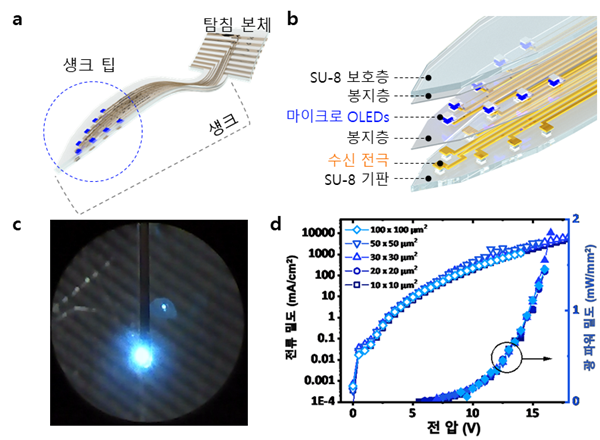 그마이크로 OLED 집적 광유전학용 유연 뉴럴 프로브