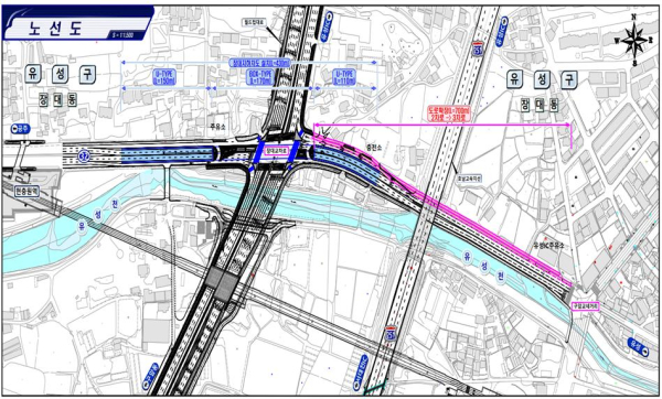 장대교차로 입체화 추진 계획안.(대전시) 도시철도 1호선 현충원역 앞(서쪽)에서 구암역 네거리 방향(동쪽)으로 지하차도가 설치된다.