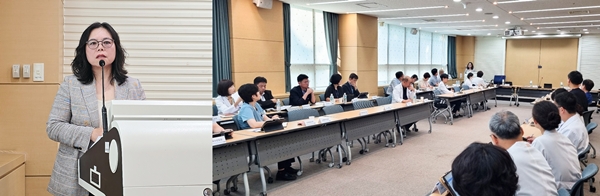 이경숙 대전시 중구보건소장(왼쪽)이 충남대병원에서 강연을 진행했다.