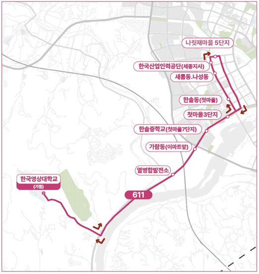 시내버스 611번 노선도