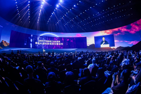 보차이미디어 AI 버추얼 스튜디오 전경. 세계 최대 규모를 자랑하는 버추얼 프로덕션 시설로, 첨단 AI 기술 기반의 실감형 제작 환경을 제공한다.