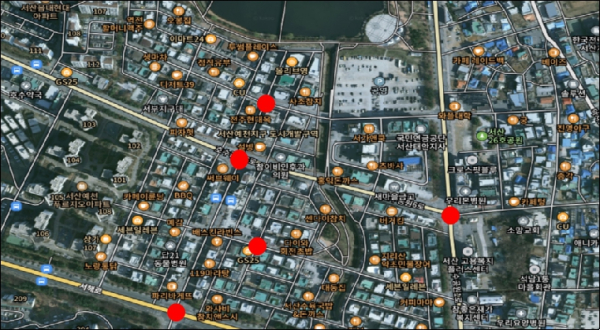 9월 1일부터 단속 시간 등이 조정되는 3개 지역 시시티브이 위치(중앙호수공원 일원)