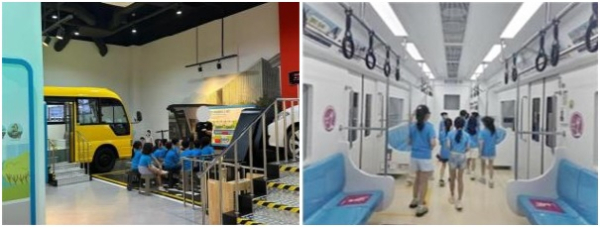 지하철 안전체험 등에 참여 하고 있는 아이들 모습