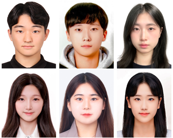 상단 좌측부터 지태규 전자정보시스템공학과 석사과정생, 휴먼지능로봇공학과 4학년 이성현 학생, 3학년 이나현 학생, 하단 좌측부터 휴먼지능로봇공학과 3학년 이나현 학생, 장소정 학생, 한다영 학생, 호유진 학생