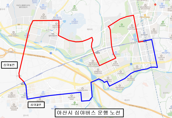 아산시 심야버스 운행 노선표