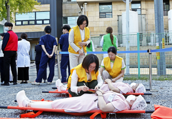 대전성모병원, 대전동부소방서와 합동소방훈련 진행 모습