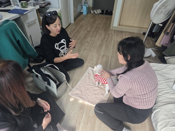 동물 매개 치료사가 ‘반려동물 매개 심리 치료’를 진행하고 있다.
