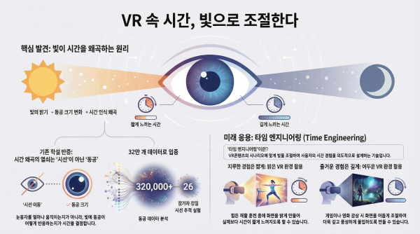 박지섭 한국기술교육대 교수(미래융합학부) 연구팀이 제시한 VR(가상현실) 속 시간 왜곡의 원리와 '타임 엔지니어링' 개념도.