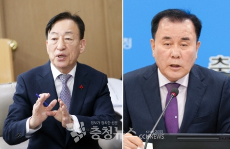 (왼쪽부터) 설동호 대전시교육감과 김지철 충남교육감
