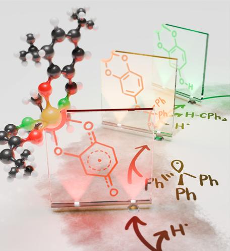 티타늄과 결합한 퀴논이 세미퀴논 중간체를 안정화해 촉매적 양성자·전자 전달 반응을 가능하게 하는 개념도