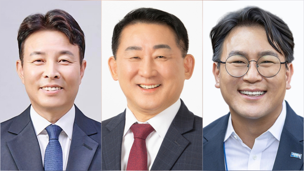 (왼쪽부터) 전문학 더불어민주당 후보, 서철모 국민의힘 후보, 유지곤 조국혁신당 후보