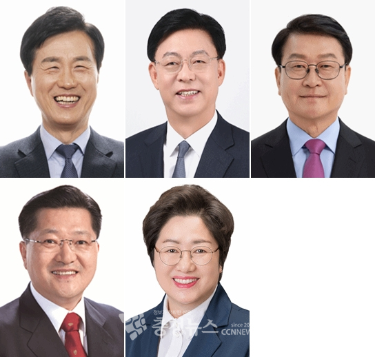 (왼쪽 위부터) 성광진, 맹수석, 오석진, 진동규, 정상신 대전교육감 후보.