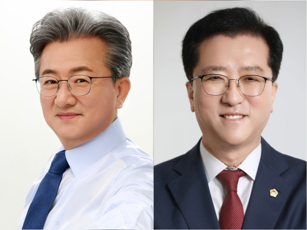 (왼쪽부터) 정용래 더불어민주당 후보, 조원휘 국민의힘 후보