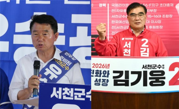 더불어민주당 유승광 후보, 국민의힘 김기웅 후보