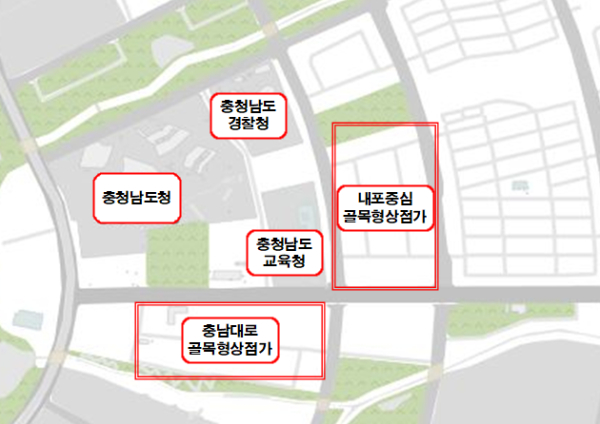 ‘내포중심 골목형상점가’와 ‘충남대로 골목형상점가’ 구역도